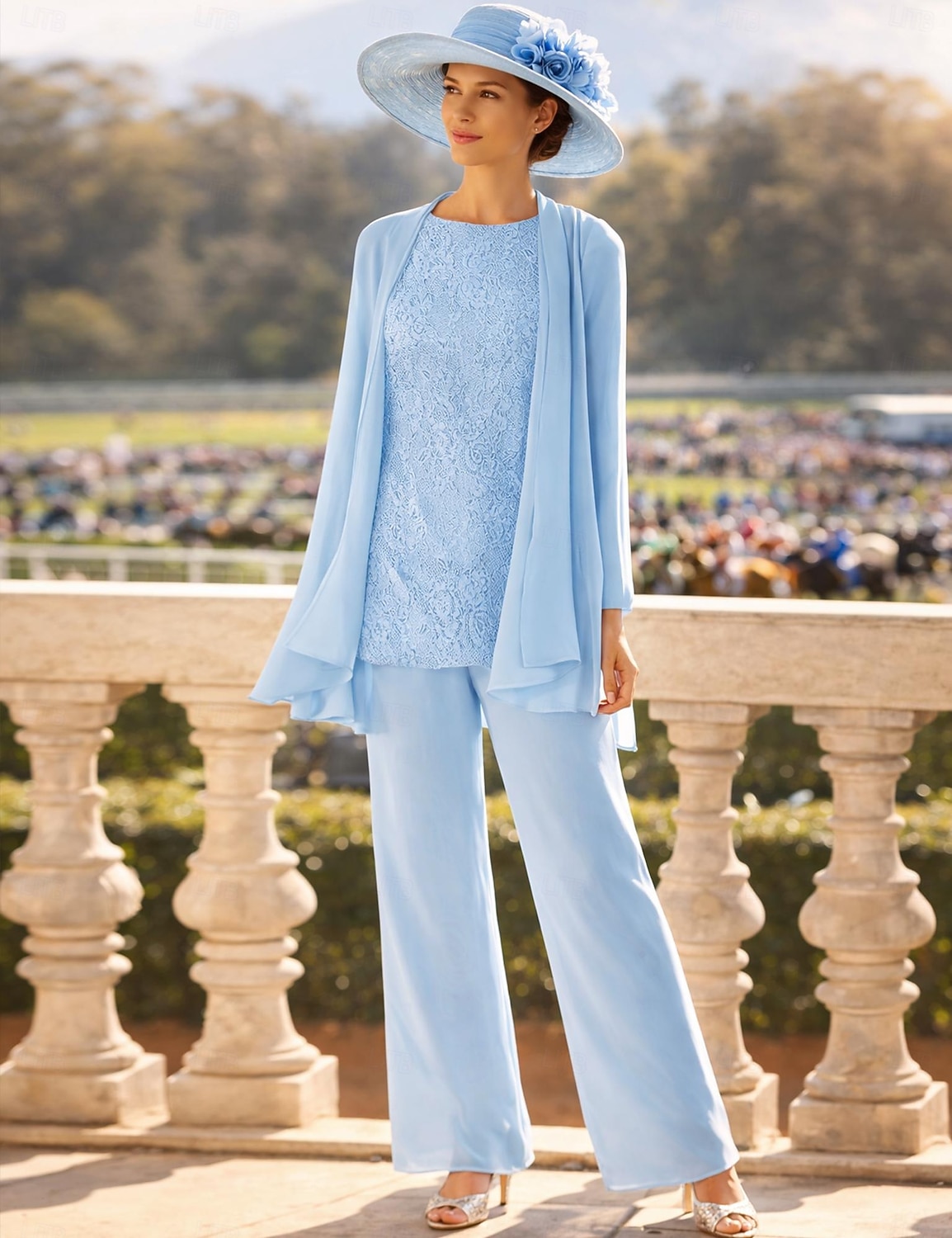 3-delt buksedress gulvlang mor til bruden kjole langermet rund hals elegant formell brudgjest med perler 2026 - $125.99 –P1