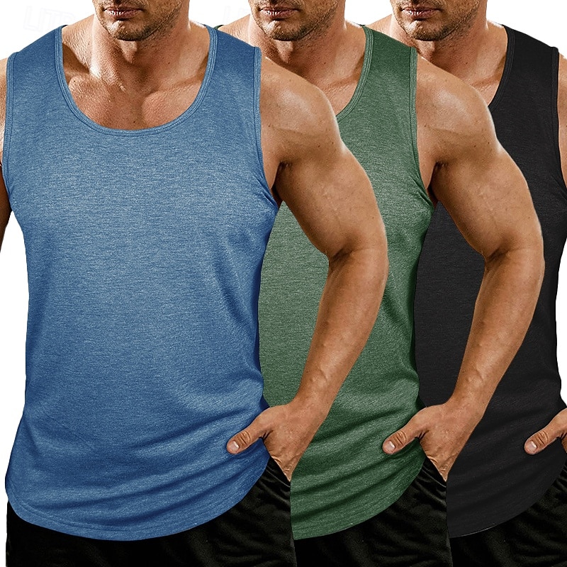 Herr Linne Väst Undertröjor Ärmlös tröja Ärmlös Rundhals Rund halsringning Sommar Alla årstider Slät Mode Grundläggande Klassisk 3 st Slät Ledigt Gym Gata K Topp t-shirt för män 2026 - $39.99 –P7