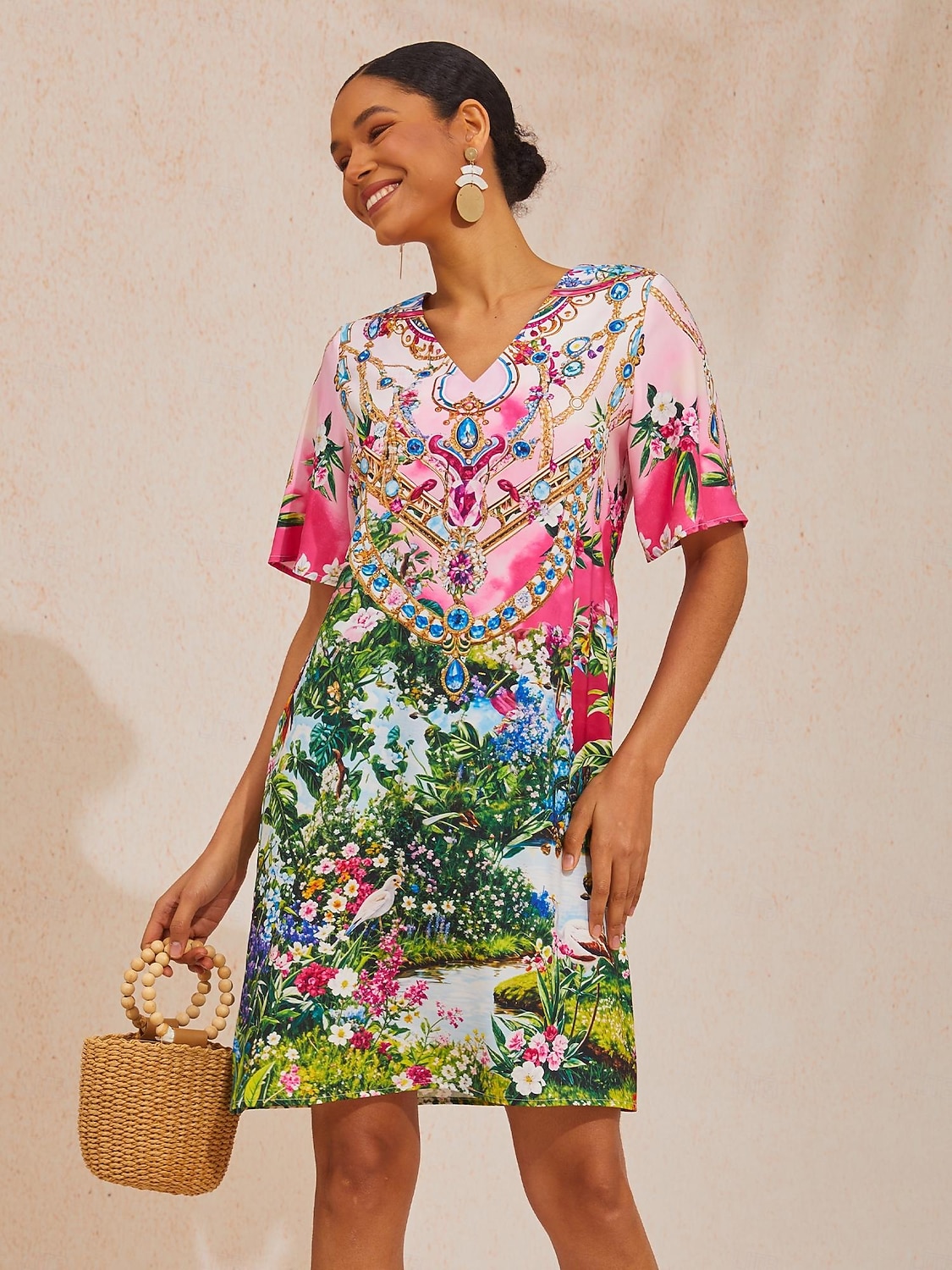 Ροζ μίνι φόρεμα μεταξωτό σατέν και διαμάντια σε ροζ απόχρωση jungle party 2026 - $79.99 –P4