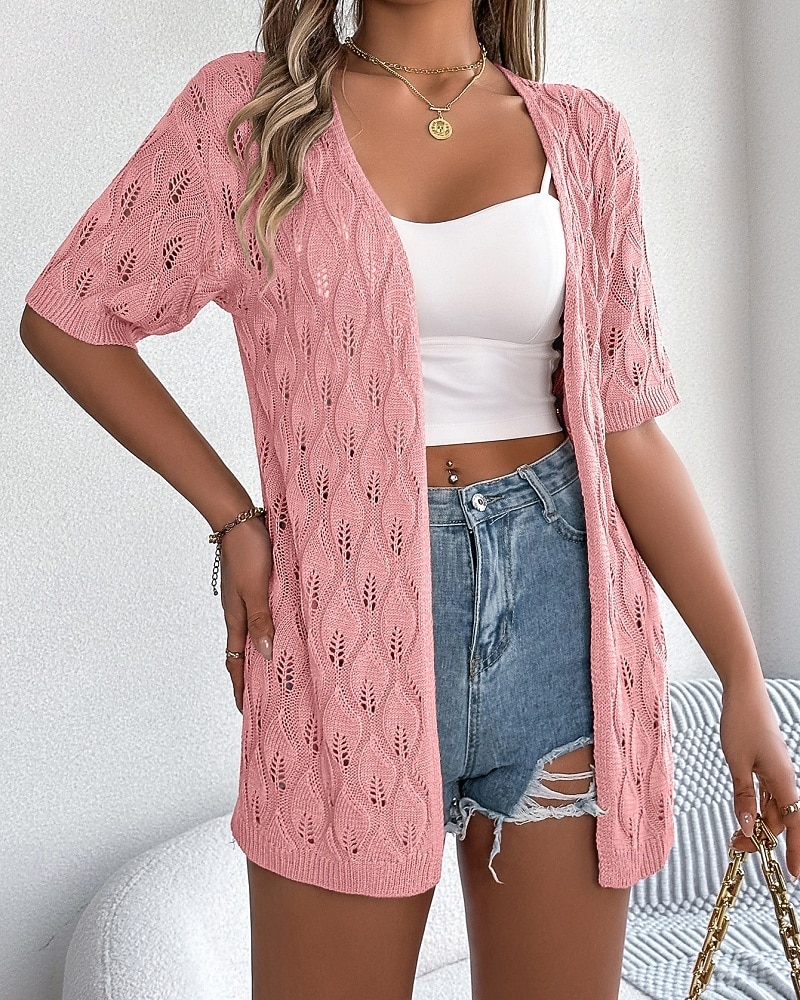 Per donna Tunica Top estivi Blusa Top traforato Traforato Semplice Elegante Classico Moderno Manica Corta Top lunghi Quotidiano Ferie Uscire Bianco Rosa Cachi Estate Primavera del 2026 a $34.99 –P14