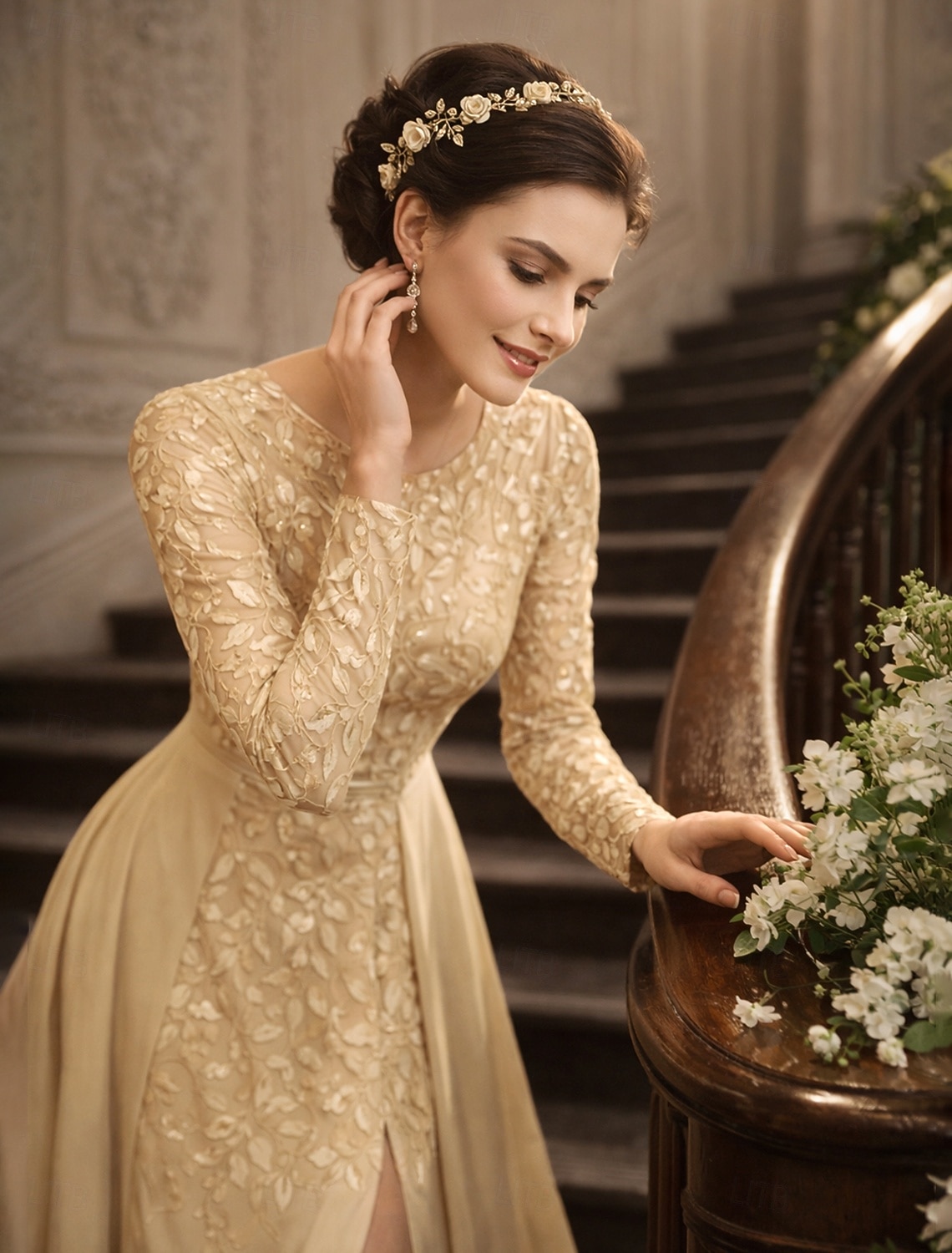 A-Linie Bodenlang Kleid für Hochzeitsgäste Abendkleid Brautmutterkleid Langarm Juwelenhals Elegant Hochzeitsgast Formeller Abend Chiffon Spitze Paillettenbesetzt mit Geteilter Vorderteil Raffung 2026 - $264.49 –P4