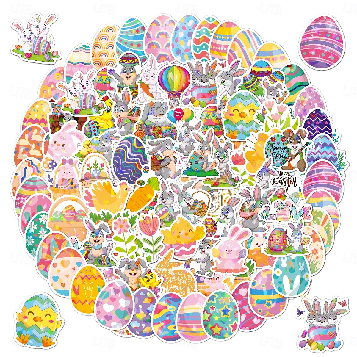 Easter Basket Stuffers 150 Piese (3 Seturi de 50) Autocolante de Paște Holografice Laser Rezistente la Apă pentru Decorațiuni de Cadouri de Sărbătoare Autocolante cu Ouă de Paște Transfrontaliere 2026 - $13.99 –P7