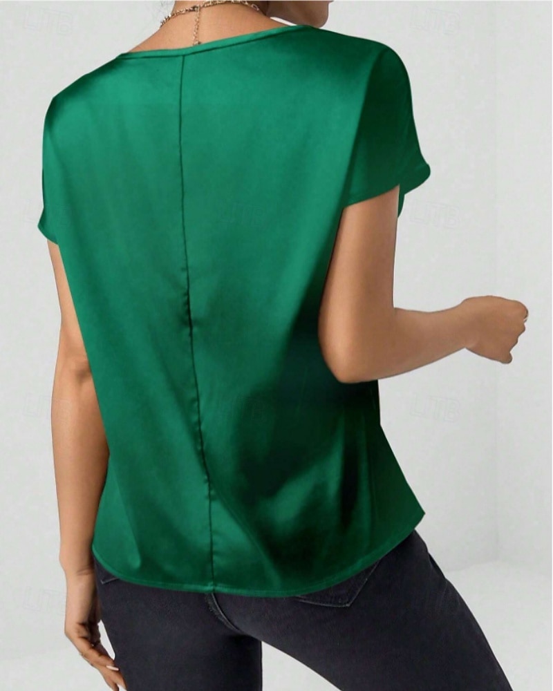 Per donna Elegant Top in raso Camicia in raso Top estivi Tinta unica Semplice Vintage Elegante Classico Manica Corta Girocollo Top Regolari Quotidiano Ferie Uscire Nero Rosa Cammello Verde Estate del 2026 a $7.49 –P4