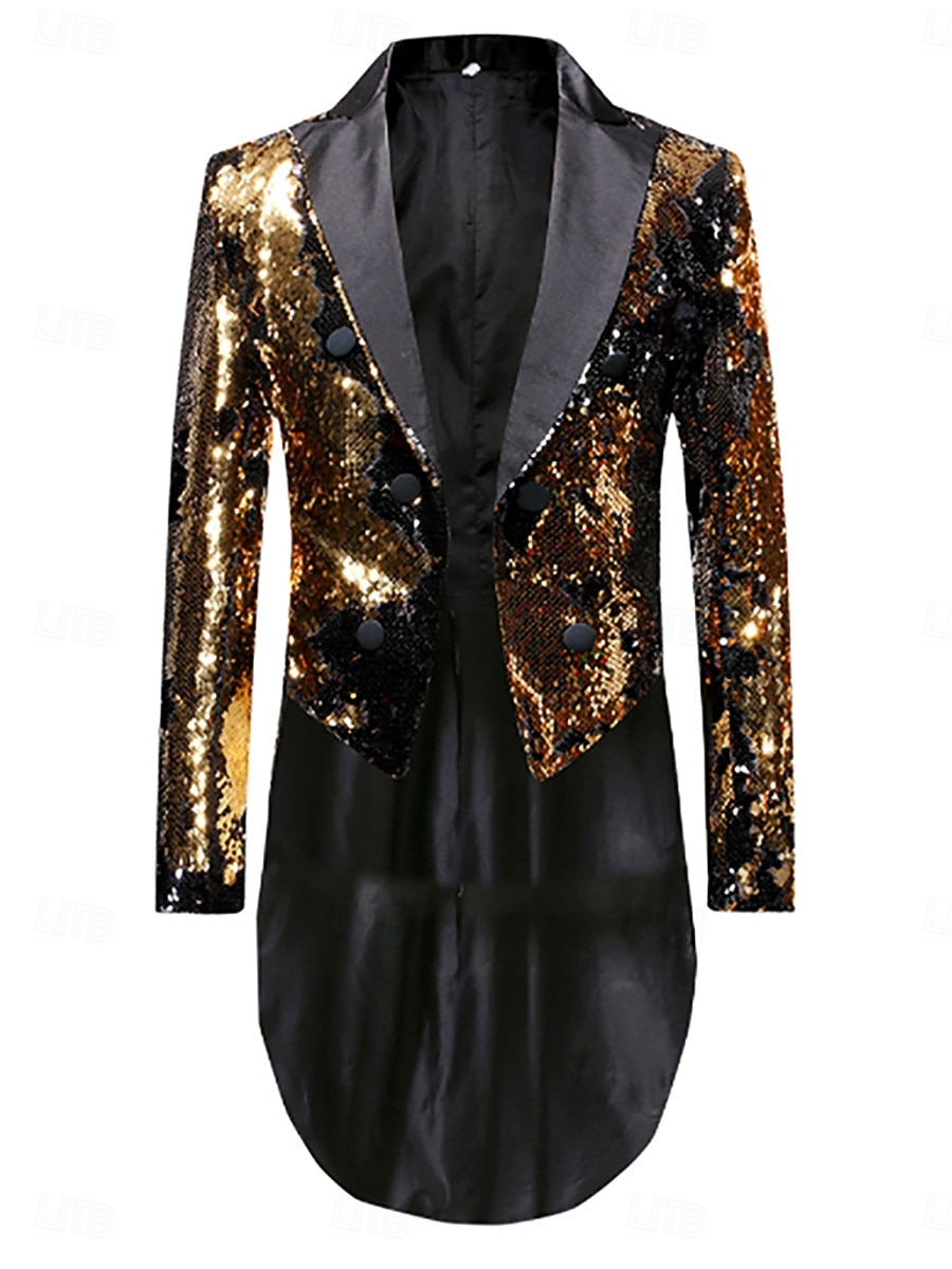 Men's Tuxedo Closure collar Party Sparkle Sequin Solid Colored Blazer Blue Red Gold Tailored Fit Double Breasted Six-buttons 2026 - $99.99 –P3