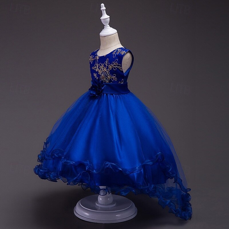 Robe de Demoiselle d'Honneur Fille Fille Robe de soirée Tenue de mariage Soirée Mariage Formel Élégant Mode Beau Maille Fleuri Sans manches Col Rond Gris bleu marine 4 ans et + de 2026 ? $29.99 –P3
