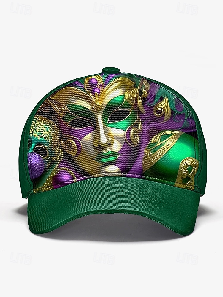 Gorra de béisbol de poliéster para hombre con estampado de máscara de Mardi Gras, ajuste ajustable, varios colores, ideal para carnaval, festivales y atuendos casuales. 2026 - $14.99 –P5