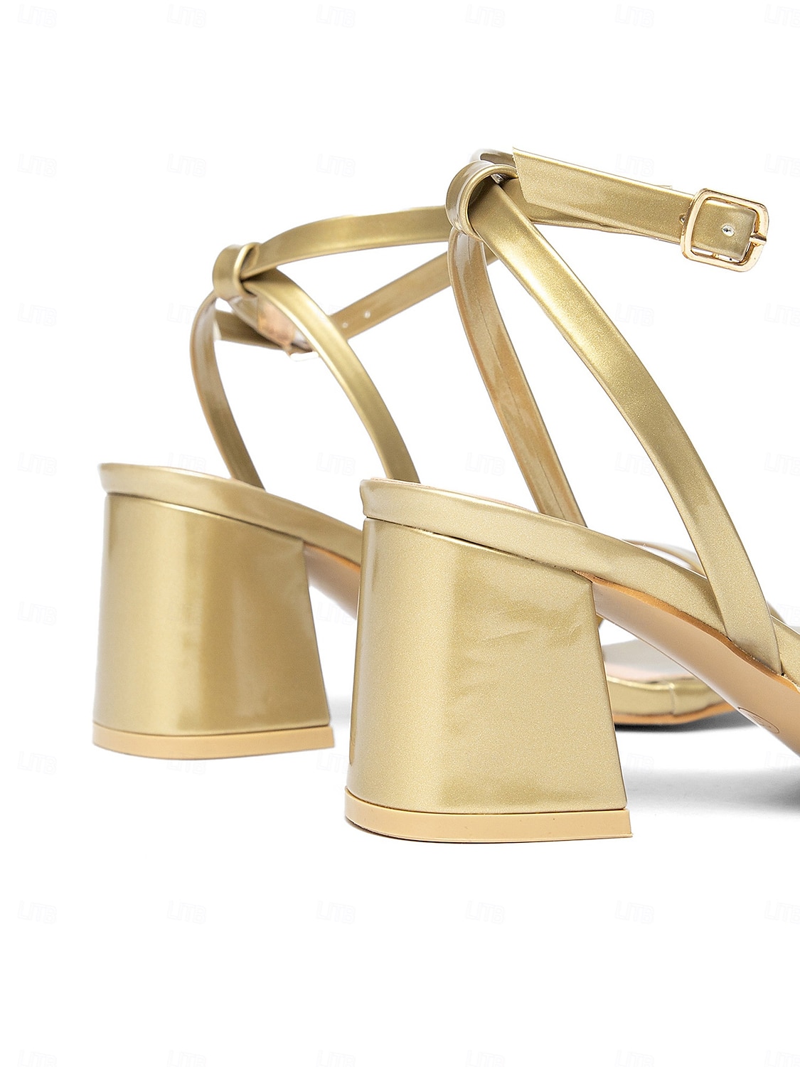 Damesandaler med gullfarget blokkhæl, elegante brudepikesko med ankelrem til rustikt låvebryllup 2026 - $34.99 –P3