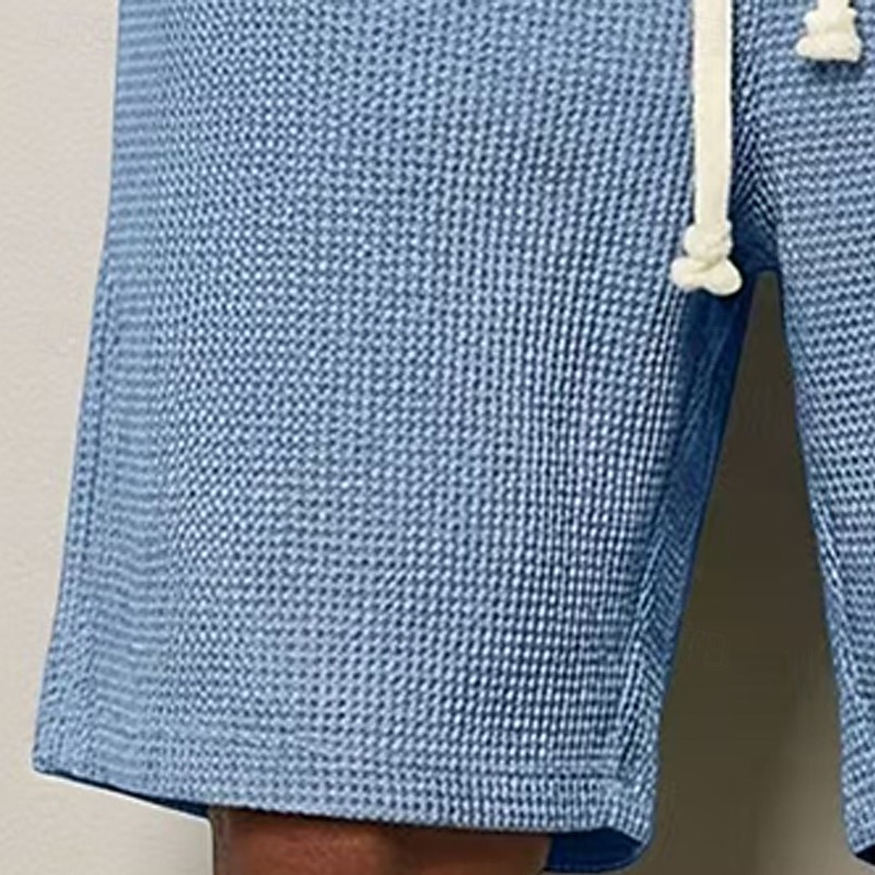 Men's Waffle Waffle Shorts Shorts Casual Shorts Elastic Waist Textured Plain Comfort Breathable Knee Length Casual Outdoor Beach Vacation Fashion Light Green Navy Blue Micro-elastic 2026 - $22.99 –P3