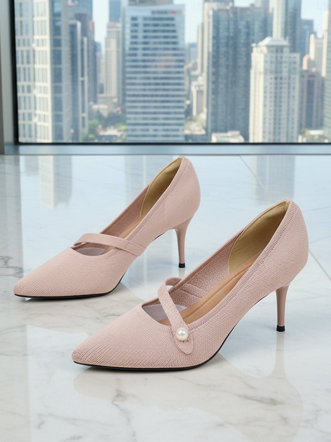 Women's Burgundy Pointed Toe Knit Pumps with Pearl Strap Accent – Comfortable High Stiletto Heels for Daily Commuting, Office Wear & Elegant Professional Ladies 2026 - $46.99 –P6