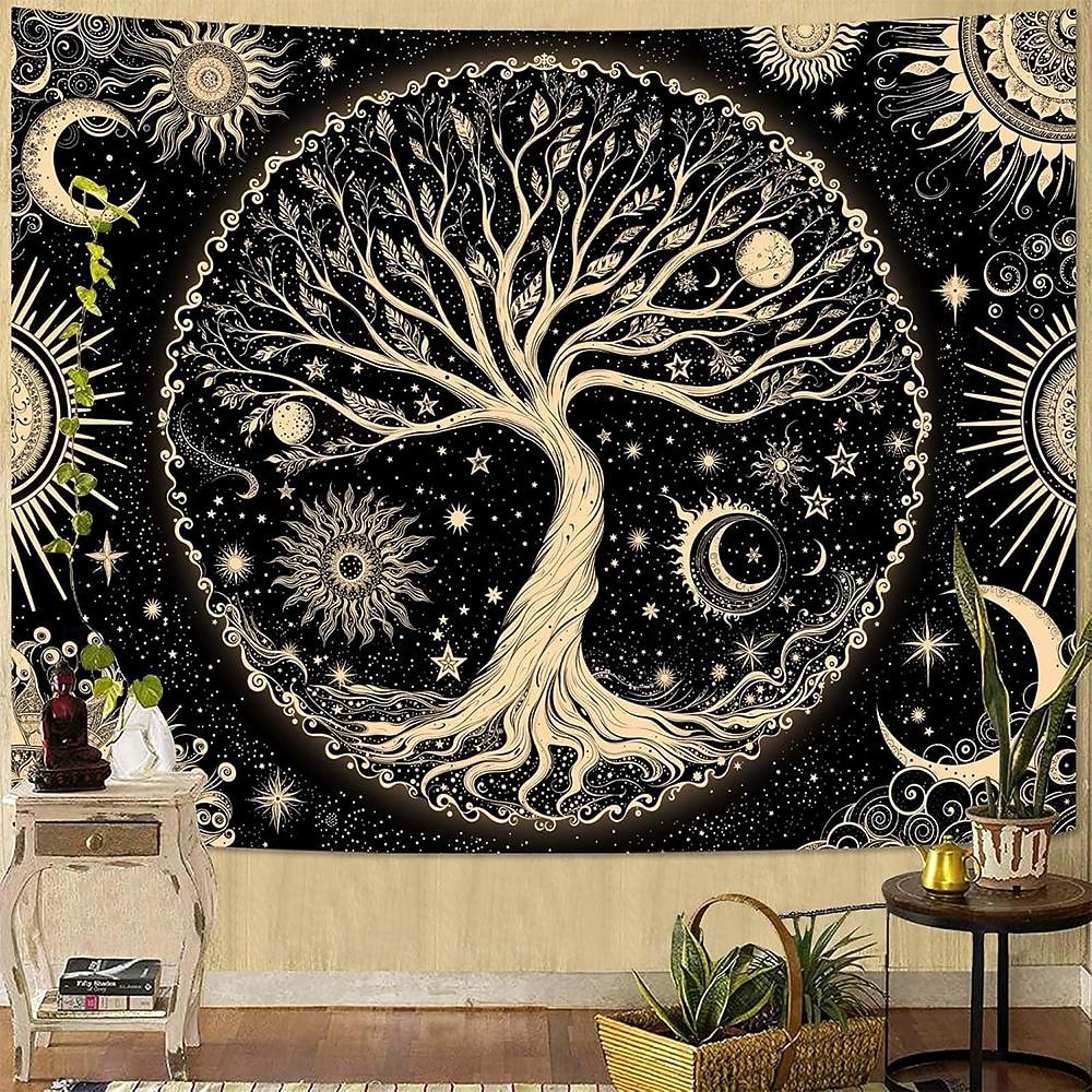 Wandteppich mit Lebensbaum-Motiv aus Buntglas im Mosaikstil, farbenfrohe und lebendige Kunst, Heimdekoration für Wohnzimmer und Schlafzimmer, großes Stoffposter 2026 - $20.99 –P11
