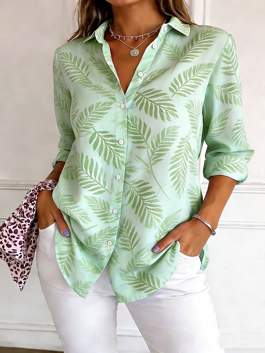 Per donna Camicia Camicia button-down Camicia casual Camicia da Spiaggia Stampato Grafico Foglia Elegante Classico Casual Manica Lunga Colletto a Camicia Top Regolari Quotidiano Ferie Uscire Giallo del 2026 a $38.99 –P1