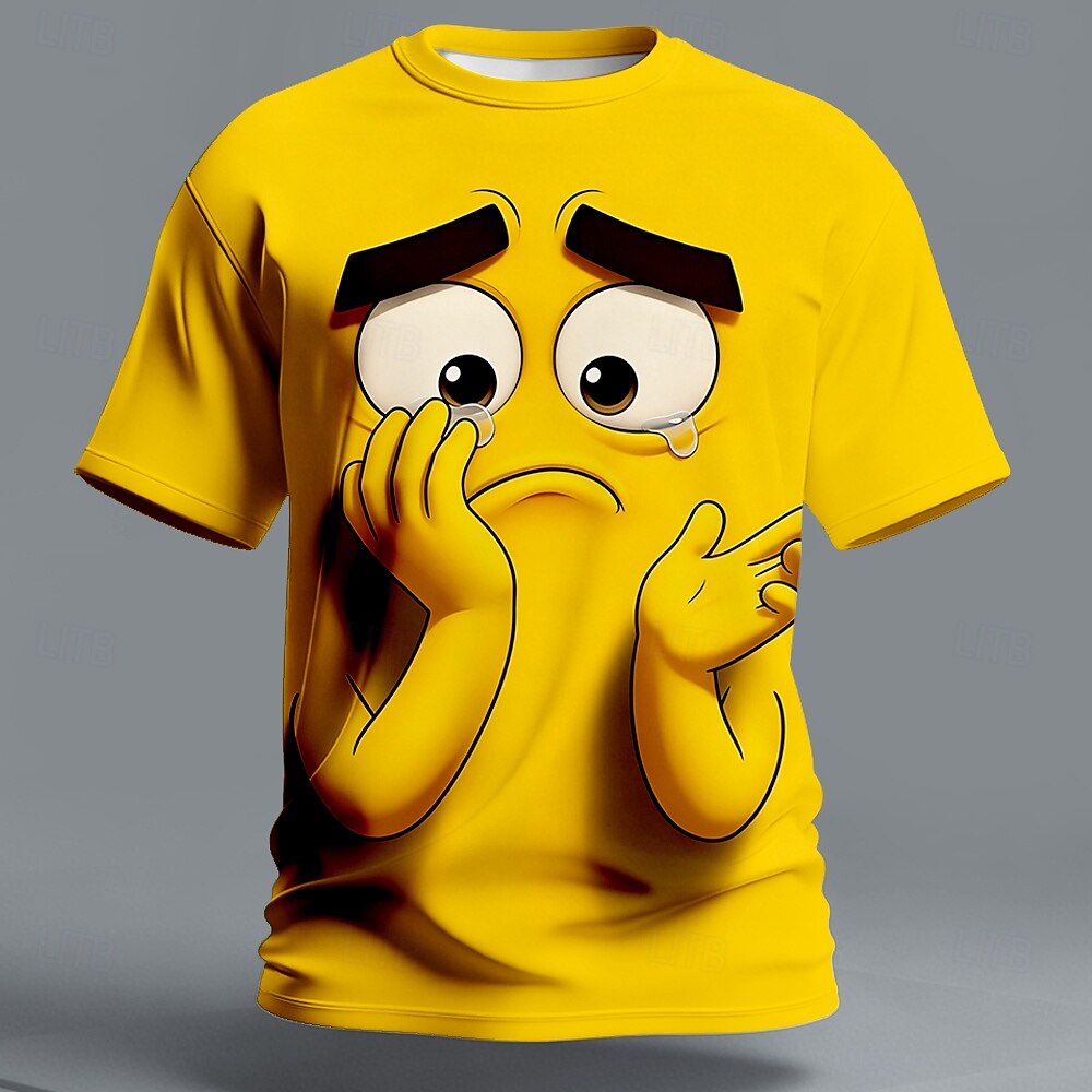 Herren Optische Täuschung 3D Lustige Emotes T Shirt Kurzarm T-Shirt 3D-Druck Rundhalsausschnitt Hemd Übertrieben Designer Täglich Club Party Gelb Purpur Sommer Frühling Ganzjahres Bekleidung S M L XL 2026 - $21.99 –P1