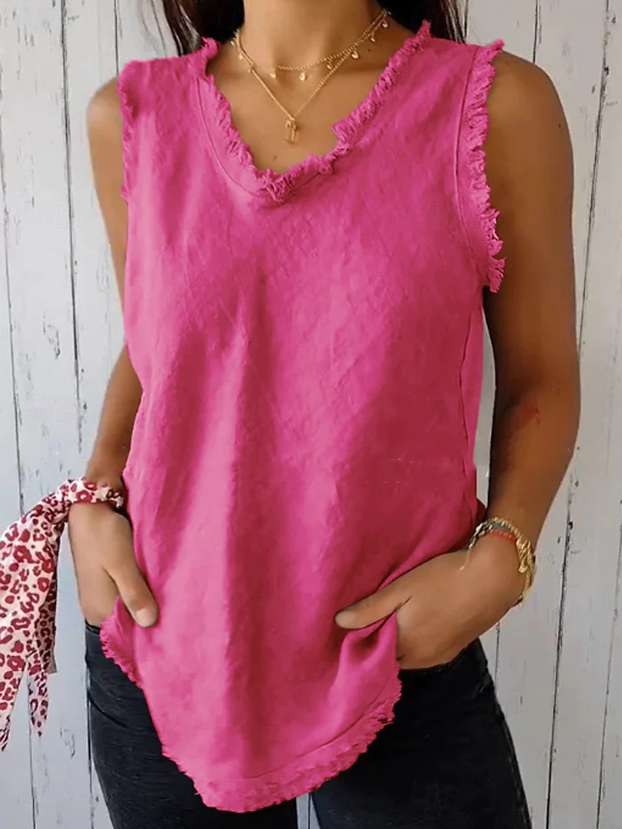 Női Blúz Csipke Tömör szín Sima Elegáns Stílusos Klasszikus Ujjatlan Háromnegyedes V-alakú Hosszú felsők Napi Medence Fehér Arcpír rózsaszín Nyár Tavasz 2026 - $22.99 –P3