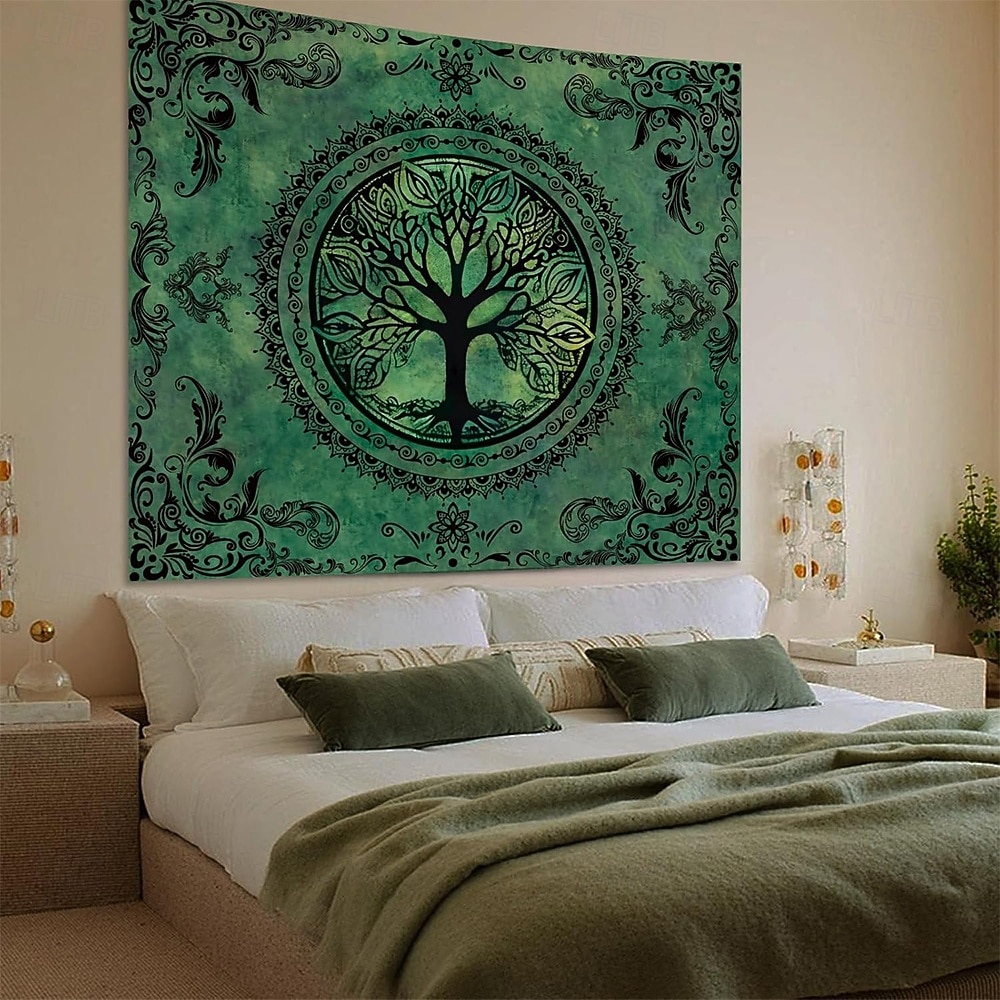 Wandteppich mit Lebensbaum-Motiv aus Buntglas im Mosaikstil, farbenfrohe und lebendige Kunst, Heimdekoration für Wohnzimmer und Schlafzimmer, großes Stoffposter 2026 - $20.99 –P14