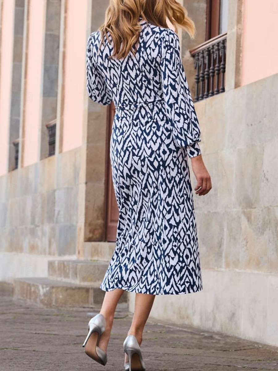 Per donna Abito Midi Abito Camicia Abito Floreale Abito Stampato Moda Moderno Quotidiano All'aperto Ferie Vestibilità comoda Floreale Manica Lunga Colletto a Camicia Vino Blu marino Viola Primavera del 2026 a $25.99 –P3