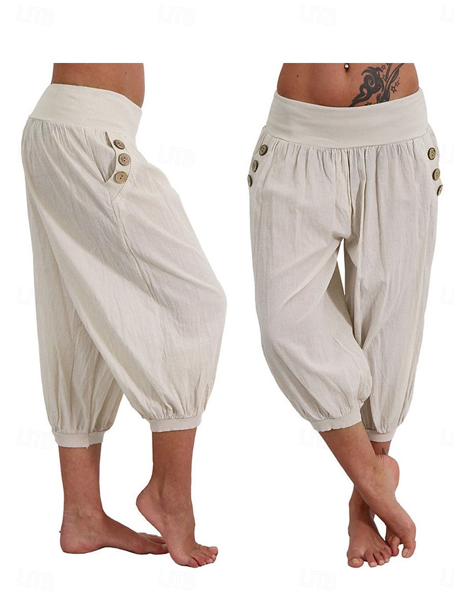 Γυναικεία Κάπρι παντελόνια Θρασύς κινέζικα Καλοκαιρινό σορτς Κομψό Διακοπές Βίντατζ Πλήρες μήκος Μεσαία Μέση Συμπαγές Χρώμα Κουρελού Τσέπη Ελαστική ζώνη μέσης Άνετα Αναπνέει Ανελαστικό 2026 - $18.49 –P1