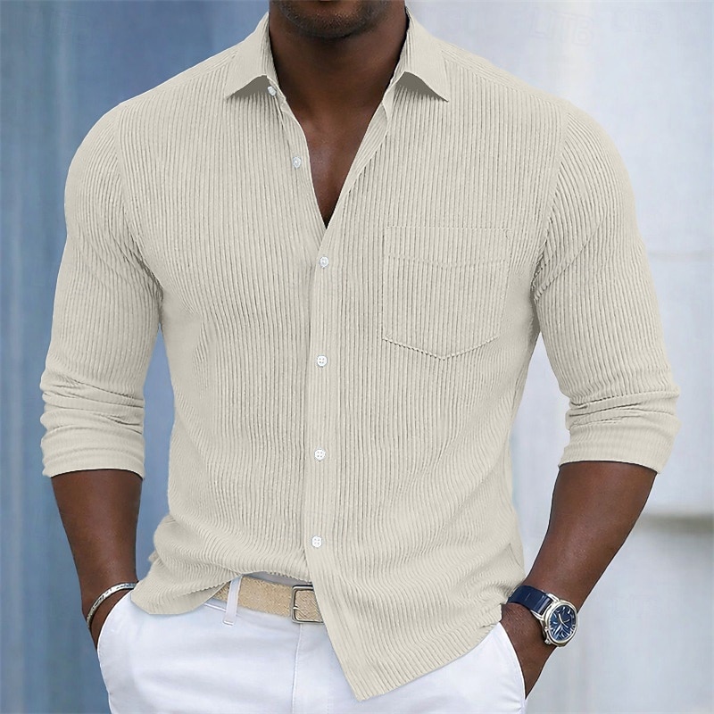 Bărbați Cămașă Textură Cămașă casual Cămasă Corduroy Camașă cu nasturi Negru Alb Vișiniu Bleumarin Trifoi Manșon Lung Simplu Guler Cămașă Casual Zilnic Buzunar frontal Îmbrăcăminte Elegant Mod 2026 - $31.99 –P4