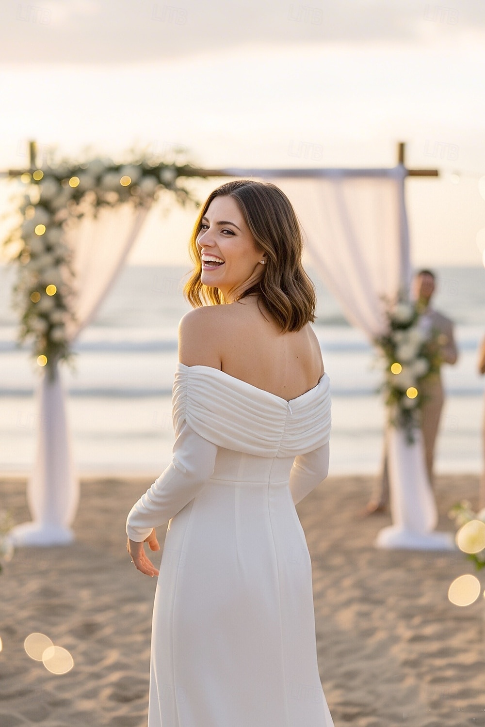 Sheath Column Floor Length Wedding Guest Dress Little White Dress Elegant Little White Dresses Long Sleeve Off Shoulder Wedding with Ruched 2026 - $103.99 –P3
