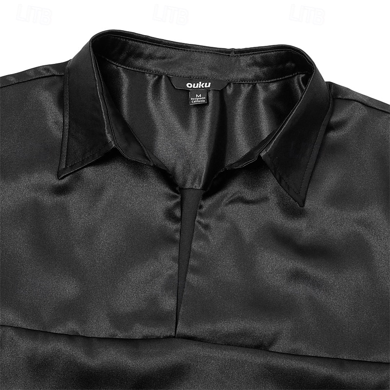 Voor heren Overhemd Satijnen overhemd Normaal shirt Overhemd met knopen Galashirt Pullover Effen Formeel Bruiloft Zwart Marineblauw Lange mouw V-hals Alle seizoenen Kleding 2026 - $25.99 –P8