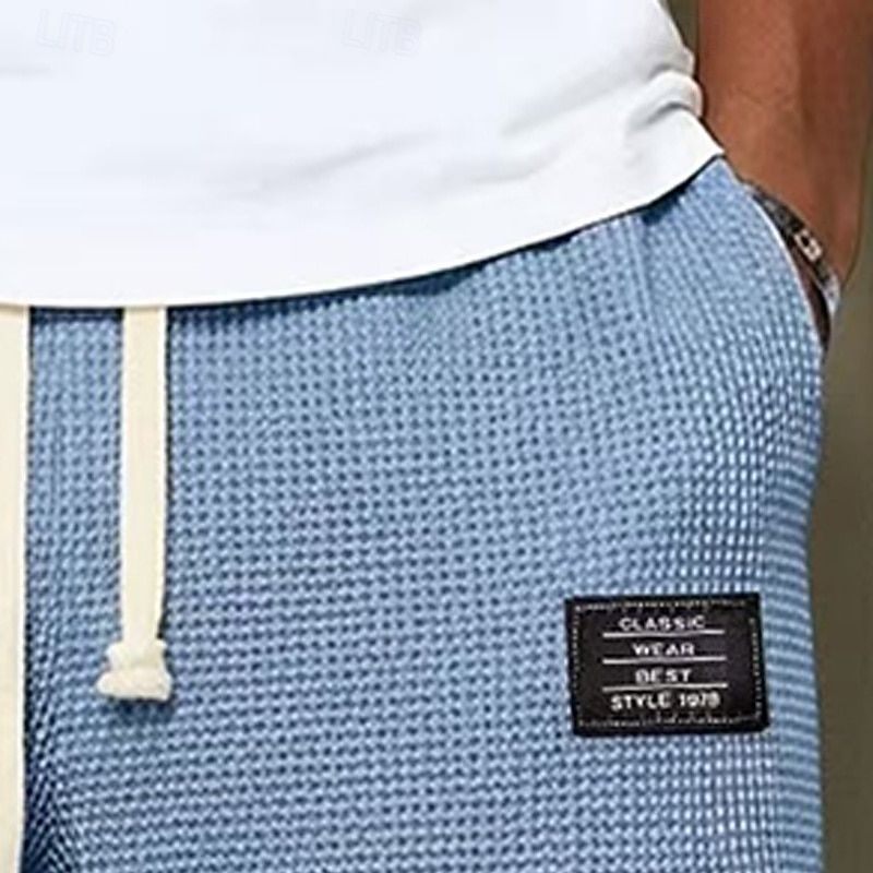 Men's Waffle Waffle Shorts Shorts Casual Shorts Elastic Waist Textured Plain Comfort Breathable Knee Length Casual Outdoor Beach Vacation Fashion Light Green Navy Blue Micro-elastic 2026 - $22.99 –P2