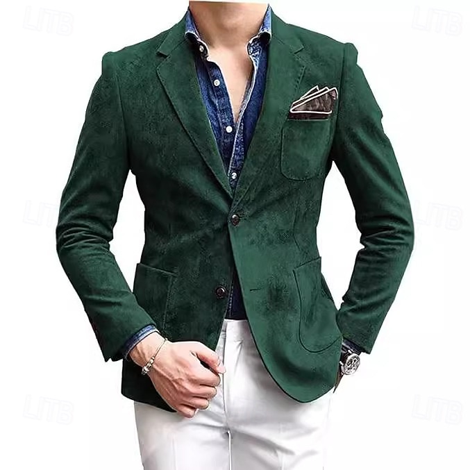 Herr Kavaj Vardaglig jacka Ledigt Dagligen Streetwear Mode Ledigt vardag Vår Höst Polyester Ensfärgat Klassisk Håller värmen Enkelknäppt med Två Knapphål Blazer Svart Rubinrött Grön Grå 2026 - $51.99 –P2