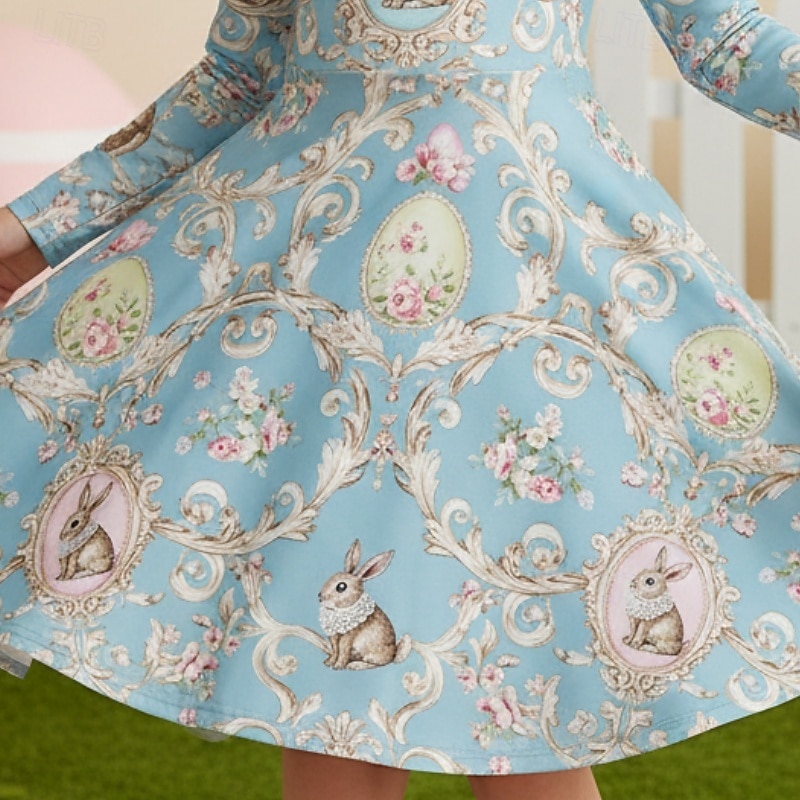 Easter Girls' 3D Graphic Rabbit Dress Long Sleeve 3D Print Spring Fall Daily Vacation Party Cute Casual Princess Kids 4-12 Years Casual Dress A Line Dress Knee-length Regular Fit 2026 - $20.99 –P3