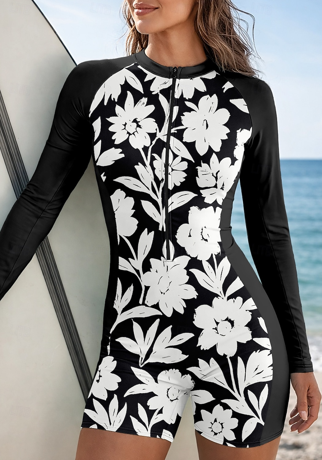 Per donna Top sottomuta Costume da bagno Costumi da bagno sportivi Floreale Con zip Imbottitura rimovibile Cerniera Frontale Protezione Solare UV UPF50+ Ultra Leggero (UL) Manica Lunga Costume da del 2026 a $35.99 –P6