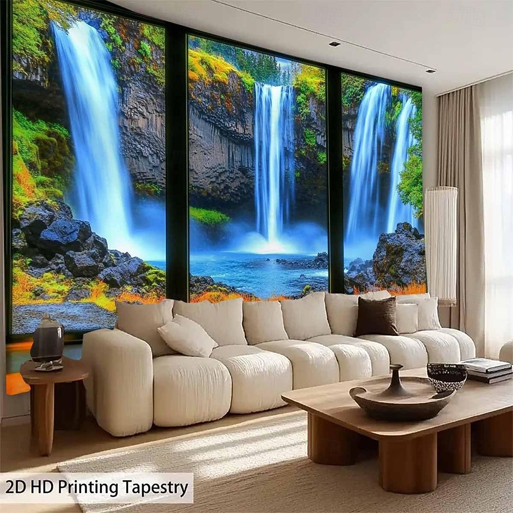 Tapiz de lago con vista de ventana en 3D, paisaje natural y forestal, colgante de pared, mural de paisaje de ventana falsa para sala de estar, sala de yoga, espacio de meditación 2026 - $20.99 –P5