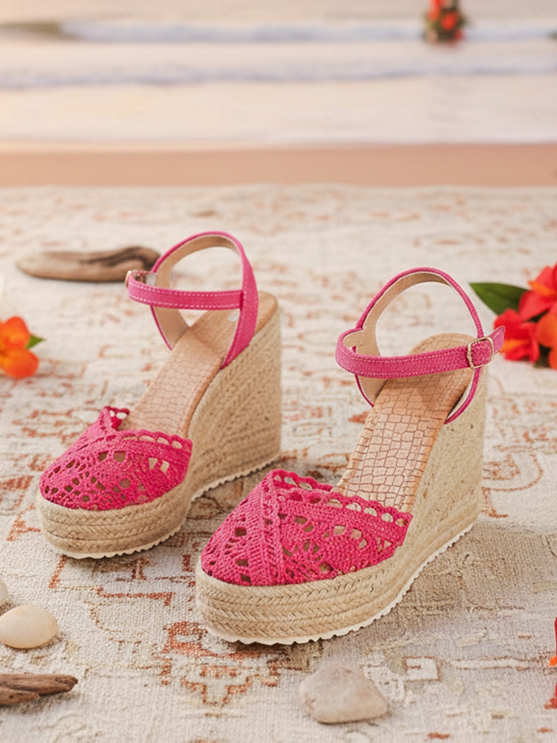 sandali con zeppa espadrillas in pizzo bianco da donna - tacchi a spillo traspiranti all'uncinetto con cinturino alla caviglia - eleganti scarpe da sposa boho per la spiaggia &matrimoni all'estero del 2026 a $42.99 –P2