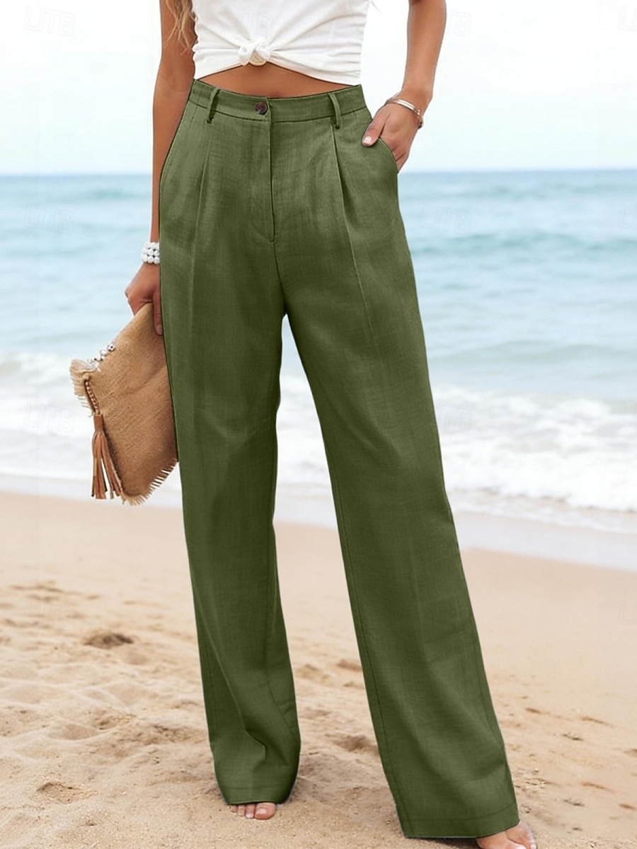 Damen Kunstbaumwollleinen Weites Bein Freizeithose Sommerhose Urlaub Streetwear Basic Volle Länge Mittlere Taillenlinie Einfach Tasche Atmungsaktivität Bequem Unelastisch Täglich Outdoor Urlaub Blau 2026 - $23.99 –P27