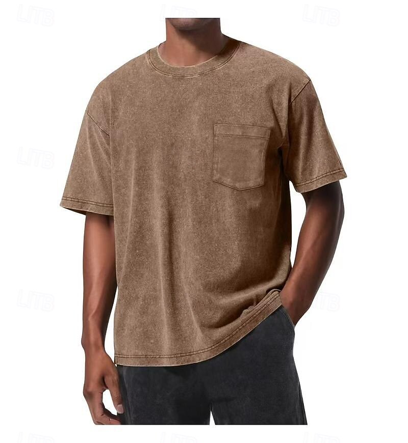 Мужчины Футболка Рубашка из 100% хлопка с кислотной стиркой С короткими рукавами Короткие рукава "Круглый вырез ""под горло""" Лето Все сезоны Сплошной цвет Винтаж Уличный стиль Оригинальный рисунок 2026 - $20.99 –P6