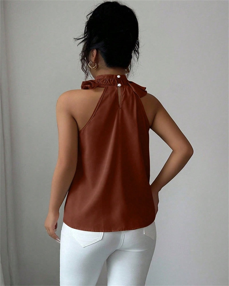 Per donna Top estivi Blusa Top Eleganti Arricciato Volant Patchwork Tinta unica Semplice Elegante Vintage Carino Senza Maniche All'americana Top Regolari Quotidiano Lavoro Ferie Nero Rosso Marrone del 2026 a $28.99 –P6