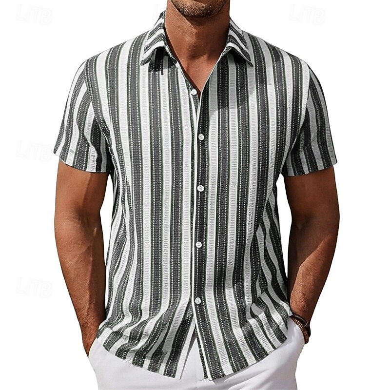 Homens Camisa Social Camisa casual camisa de botão Azul Verde Caqui Manga Curta Tiras verticais Colarinho de Camisa Casual Diário Roupa Elegante Moda Casual de 2026 por $31.99 –P2