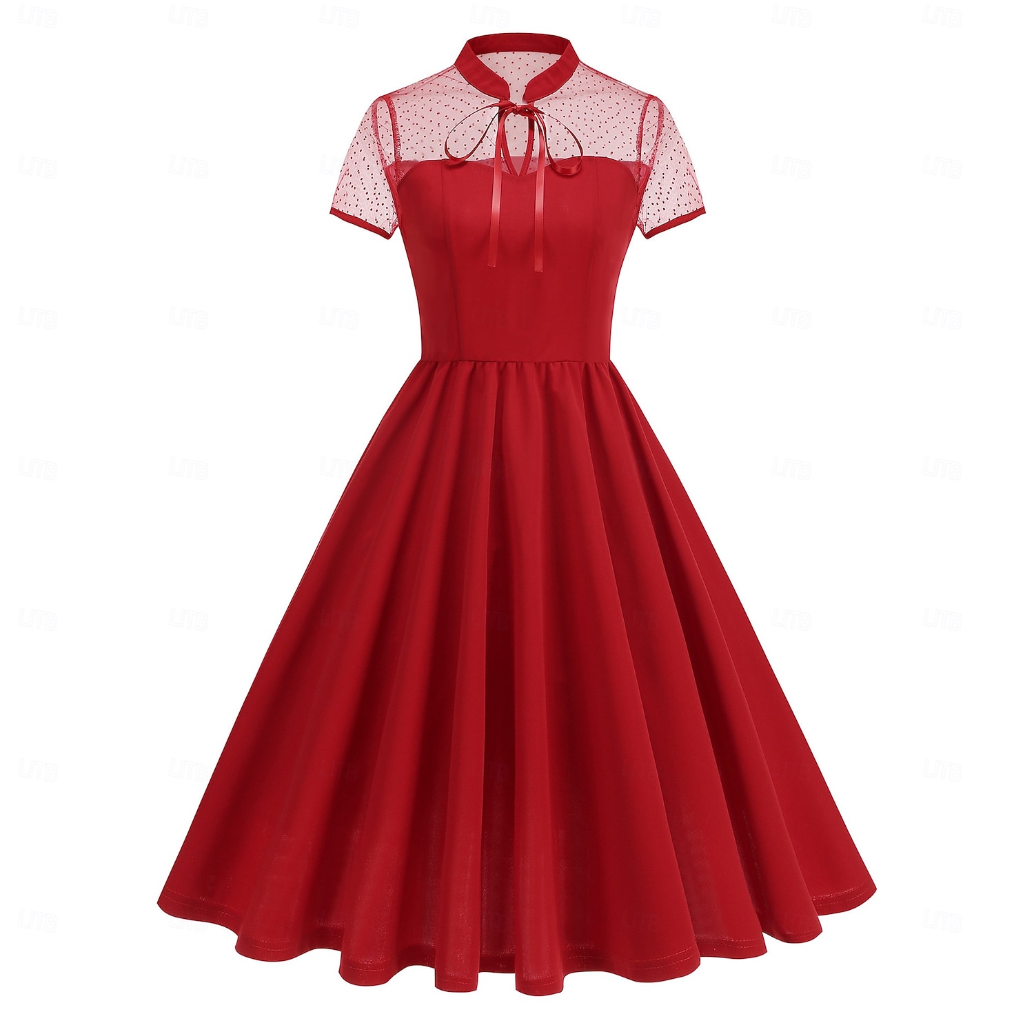 Années 1950 Rétro Vintage Midi Robe trapèze Robe Évasée Manches courtes Couleur Unie Ajusté & Évasé Balançoire Déguisement Femmes Carnaval Saint-Valentin Mascarade Vacances Tenue Quotidienne de 2026 ? $43.99 –P1