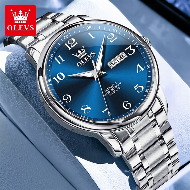 New Olevs Men'S Business Watch With Luminous Calendar, Week Display, Fully Automatic Mechanical Movement, Casual And Fashionable Digital Watch, Water-Resistant, Sporty Wristwatch 2026 - $95.99 –P2
