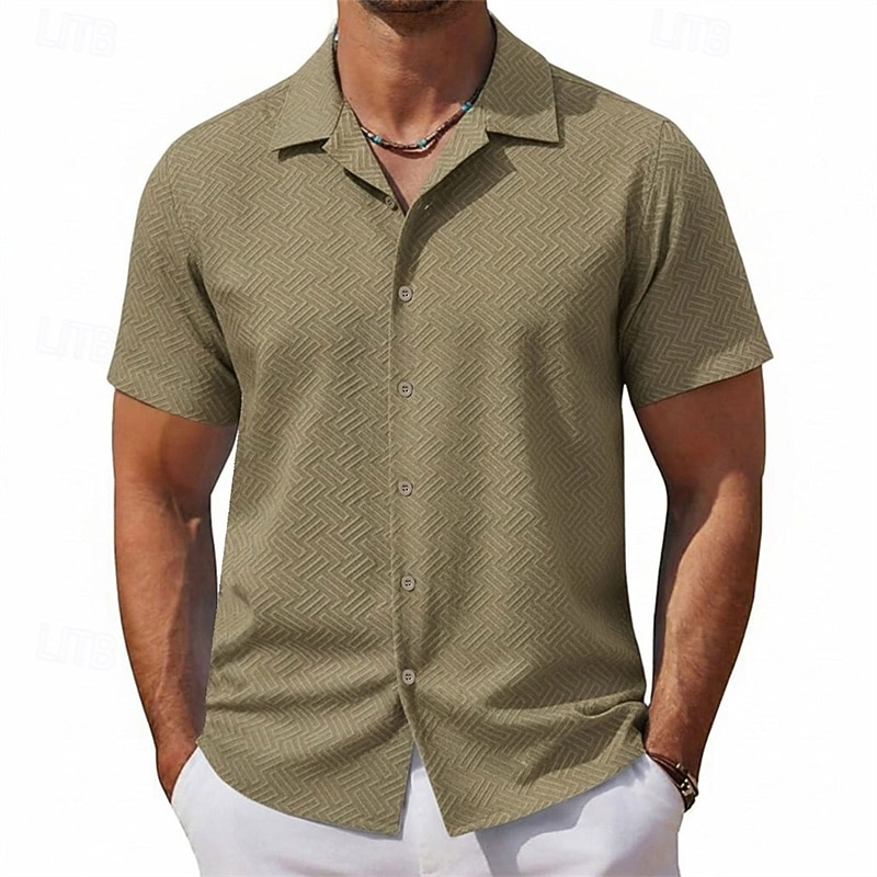 Herren Hemd Textur Freizeithemd Knopfhemd Gelb Rosa Kaki Kurzarm Einfach Hemdkragen Lässig Täglich Jacquard Bekleidung Elegant Mode Lässig 2026 - $36.99 –P3