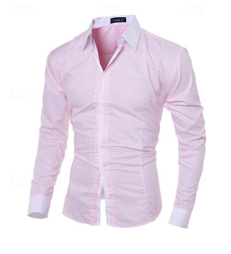 Homens Camisa Social Saia camisa de botão Tecido Diário O negócio Azul Claro Preto Branco Rosa Manga Longa Aberto para a Lateral Todas as Estações Roupa Patchwork de 2026 por $22.99 –P7