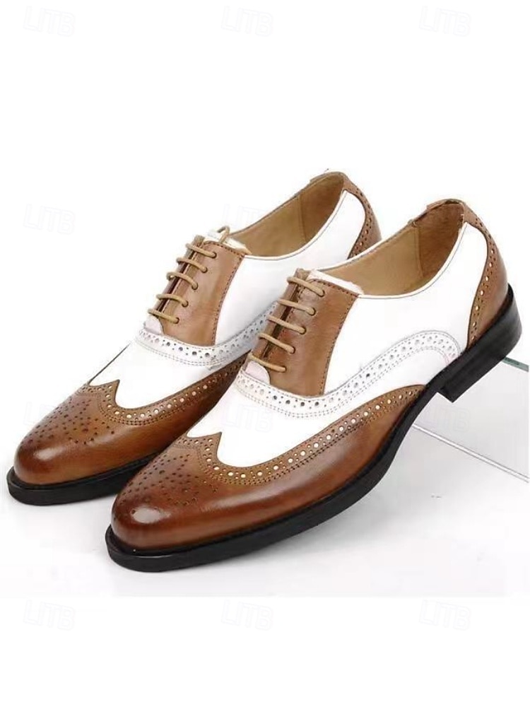 scarpe eleganti da uomo bicolore, stile oxford marrone e bianco, design con lacci, look vintage elegante per matrimoni e occasioni formali del 2026 a $34.99 –P6