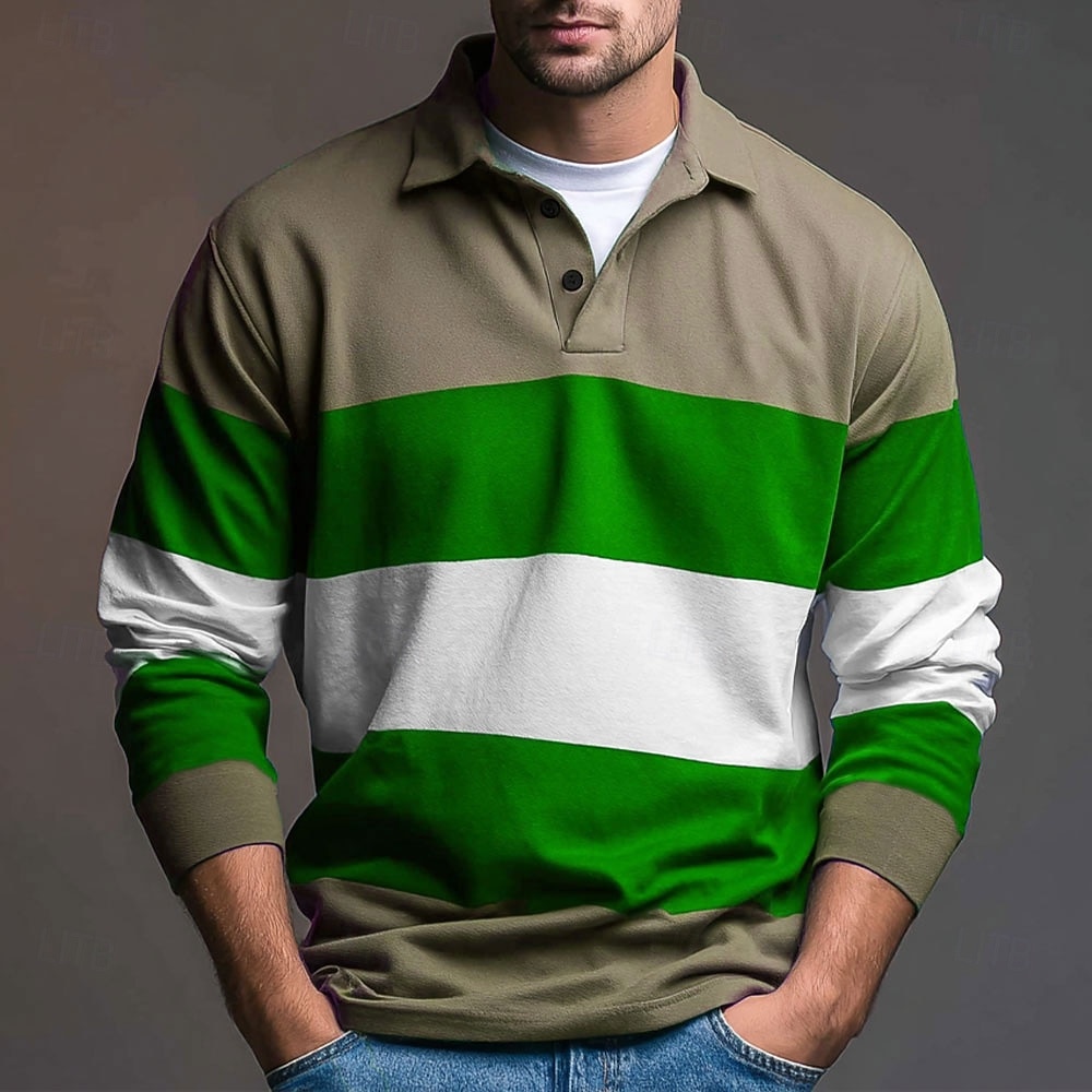Per uomo Strisce orizzontali Polo da rugby Manica Lunga Magliette polo Camicie con Colletto Abbigliamento Sportivo Casual All'aperto Scuola Athleisure Stampa 3D Primavera Autunno Inverno Blu Viola del 2026 a $28.99 –P2