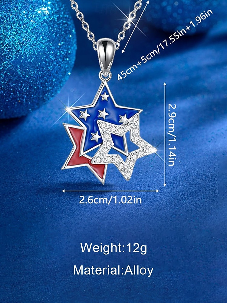 2026年 アメリカ合衆国250周年記念女性用愛国的星型ジュエリーセット、合金製のネックレスとイヤリング、赤・白・青のクリスタルデザイン、パレードや祝日のお祝いに  コレクション – $9.99 –P9