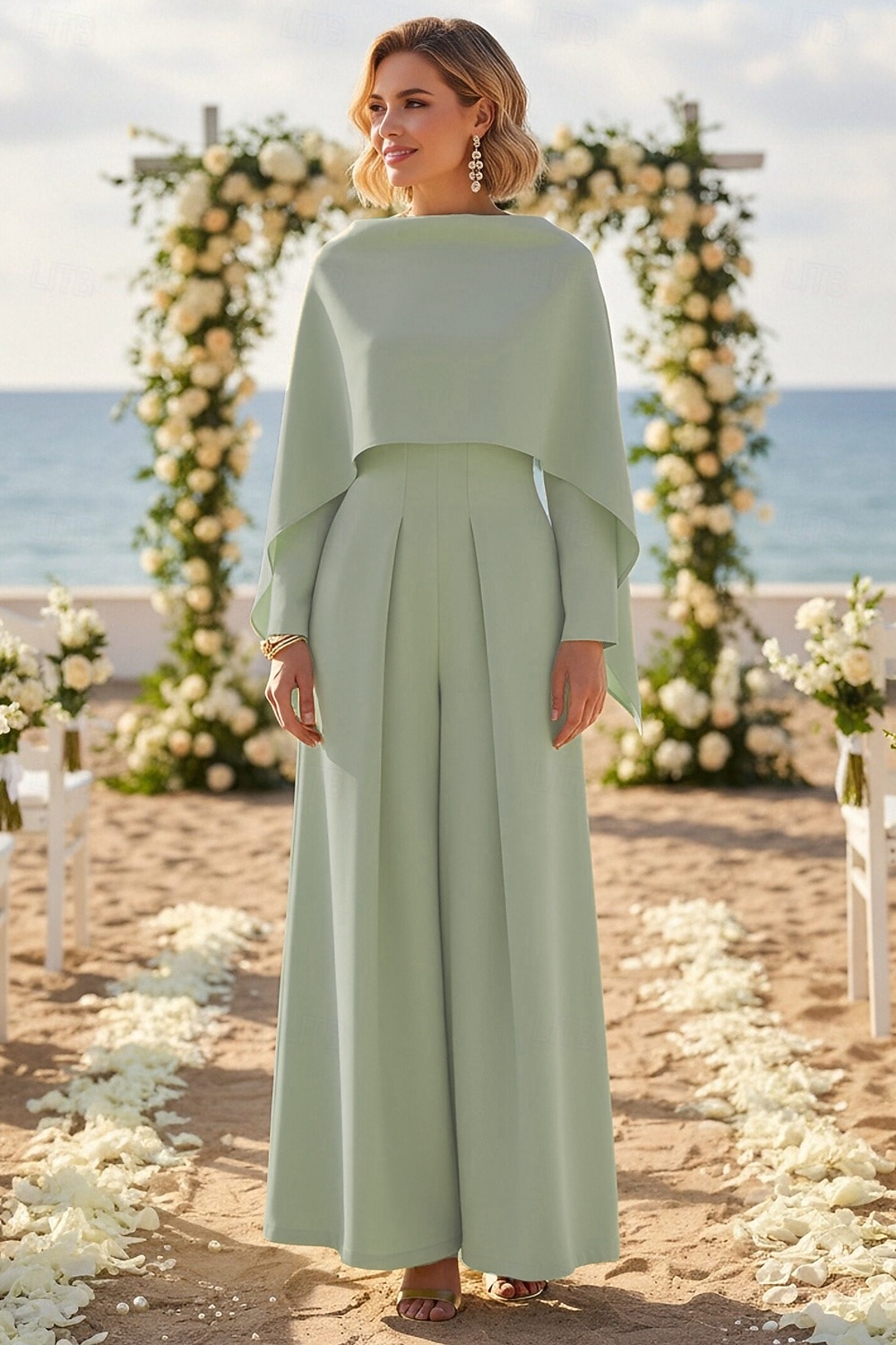Jumpsuits Floor Length Wrap Dress Mother of the Bride Dress Long Sleeve Boat Neck Elegant Minimalist Formal Wedding Guest with Bandage Solid Color 2026 - $160.99 –P1