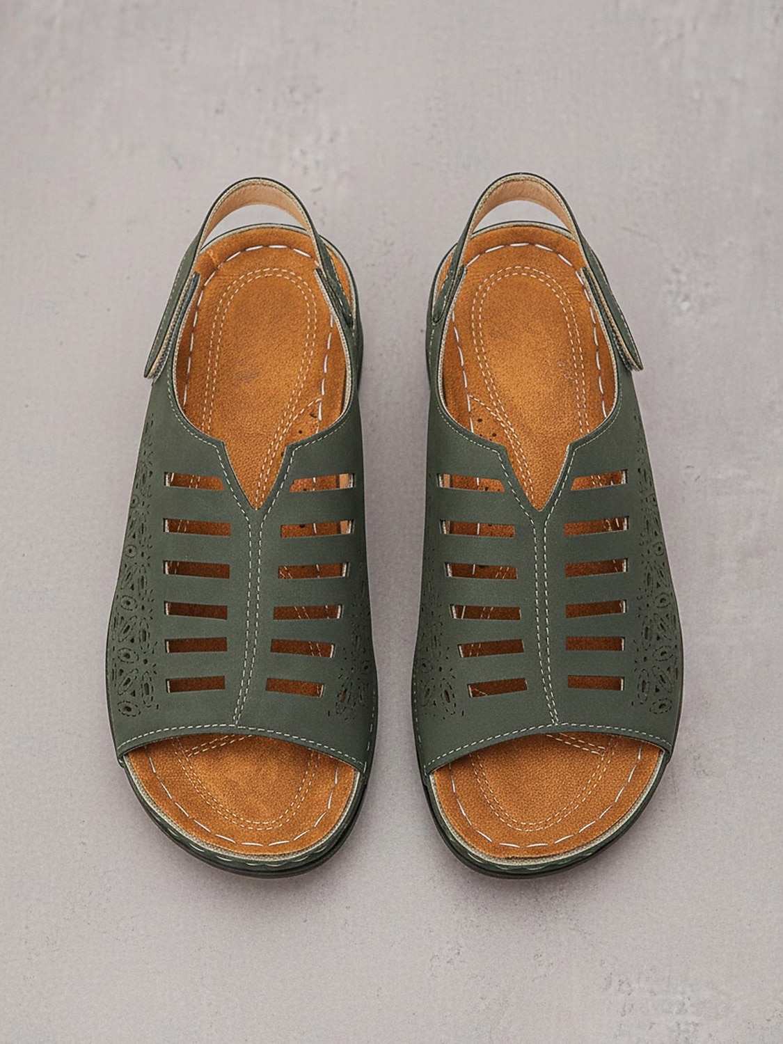 Women's Green Cut-Out Wedge Sandals – Breathable Faux Leather Upper, Supportive Heel Design for Walking, Outdoor Activities, Travel and Everyday Use 2026 - $19.99 –P2