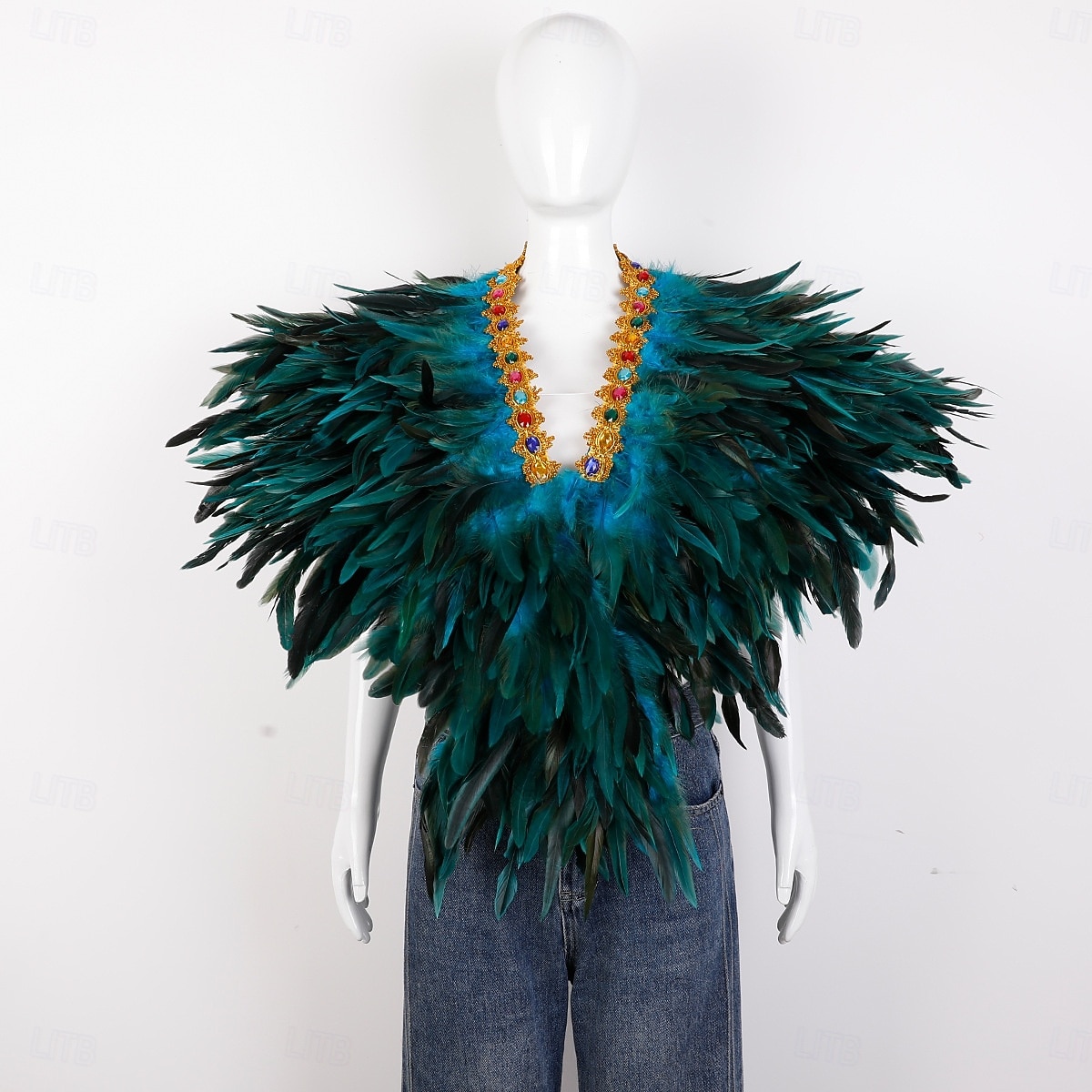 Karneval 2026 Rio Karneval Samba Tillbehör Kvinnors Mardi Gras Fjäder Cape Själ Lila Grön Guld Fjäder Poncho med Juvelkrage Brasilien Festival Prestandakostym 2026 - $58.99 –P19