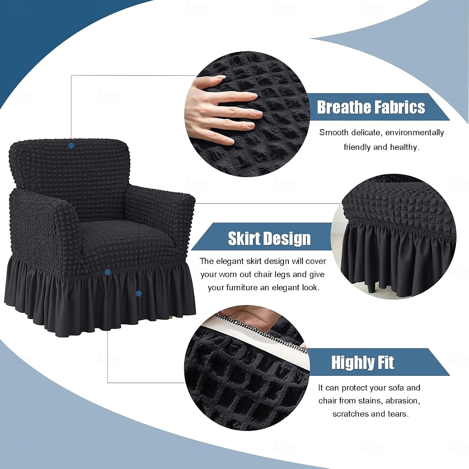 Stretch Seersucker Armchair Slipcovers with Skirt, 1-Piece Chair Cover with Arms, Soft Stretch Accent Chair Slipcovers, Non-Slip Washable Furniture Protector for Living Room Decor 2026 - $47.99 –P17