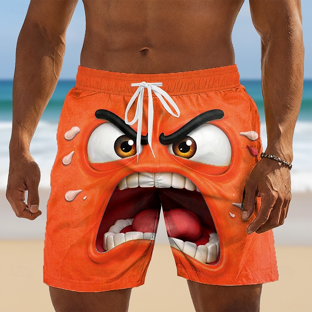 Ανδρικά 3D Εκτύπωση Κινούμενα σχέδια 3D Θυμωμένο πρόσωπο Μαγιό Βερμούδα Σορτσάκια Κολύμβησης Σορτς παραλίας Μεσαία Μέση Χαβανέζα Αστείος Διακοπές στην παραλία 2026 - $20.99 –P3
