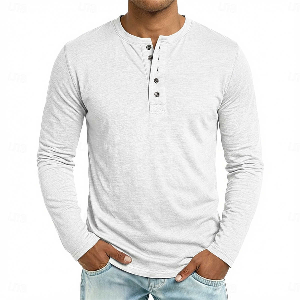 Hombre Henley Shirt Tee Camiseta 100% algodón Manga Larga Color sólido Plano Un Color Moda Design Casual Botones Puro Henley Casual Diario Exterior Verano Primavera Otoño Negro Blanco Azul Marino 2026 - $18.49 –P4