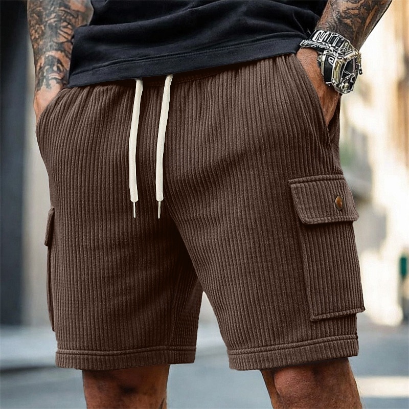 Hombre Pantalón corto Pantalones cortos casuales Pantalones cortos de pana Correa Bolsillo Con Texturas Plano Comodidad Transpirable Longitud de la rodilla Casual Exterior Playa Vacaciones Moda Negro 2026 - $22.99 –P7