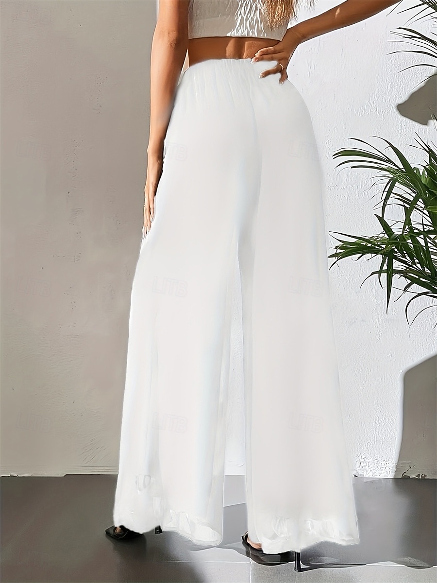 Per donna Gamba larga Chinos Pantaloni Vacanza Streetwear Casual Lunghezza intera Vita Alta Tinta unica Patchwork Fascia Elastica Comodo Traspirabilità Inelastico Quotidiano Casa All'aperto Rosso del 2026 a $26.99 –P2