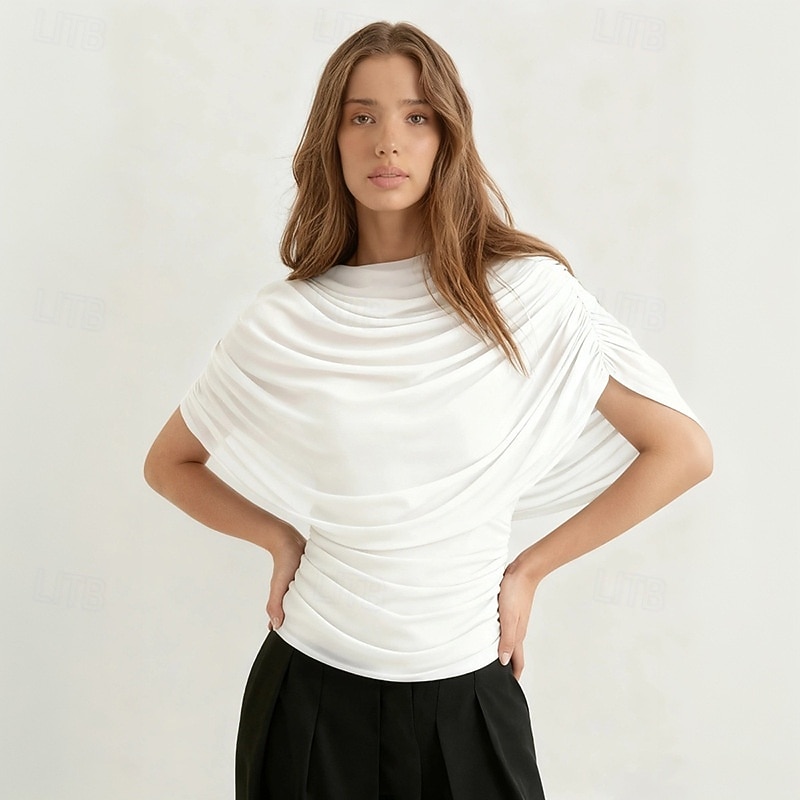 Dame T skjorte Rynket Lapper Grafisk عادي Stilfull Varmt Sexy Ermeløs Ermeløs Cowl-hals Vanlige topper Daglig Ut på byen Helg Svart Hvit Brun Vår Høst Vinter 2026 - $22.99 –P9