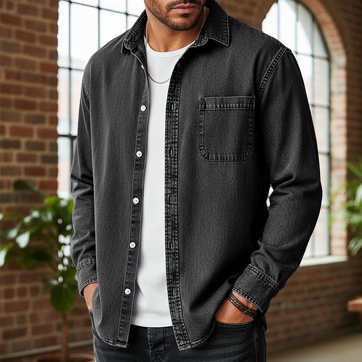 Herren Hemd Freizeithemd Vintage-Shirt Knopfhemd Acid-Wash-Shirt Blau Schwarz Hellgrün Wein Marineblau Langarm Einfach Revers Lässig Streetwear Tasche Bekleidung Baumwolle Mode Retro Vintage Lässig 2026 - $40.99 –P7